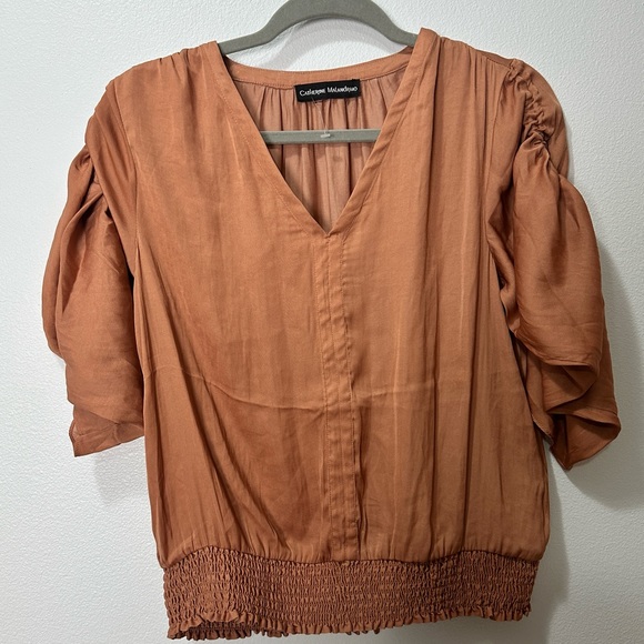 Catherine Malandrino Tops - Catherine Malandrino Women’s Medium Rust Orange boho blouse ruched smocked crop